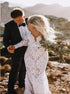 Mermaid Backless V Neck Lace Long Sleeves Beach Bridal Gown LBQW0055